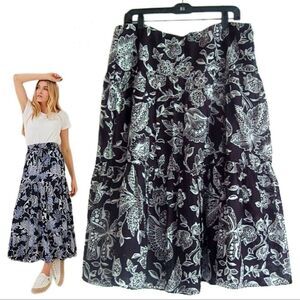 Lauren Ralph Lauren Cotton Floral Print Tiered Hem Midi Skirt Size XL
